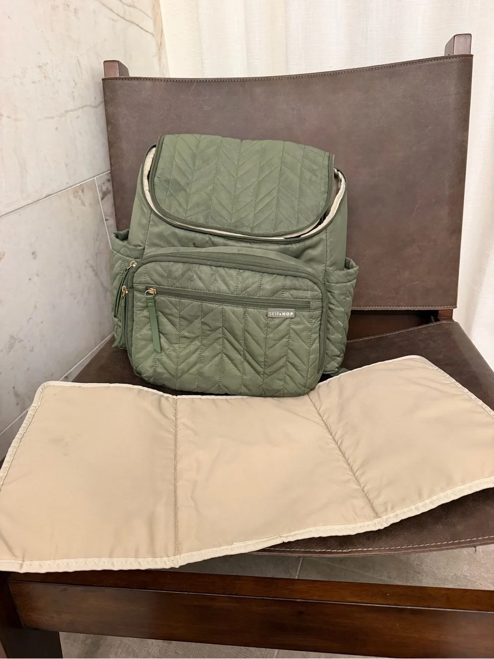 Skip Hop Quilted Olive Green Backpack Diaper Bag